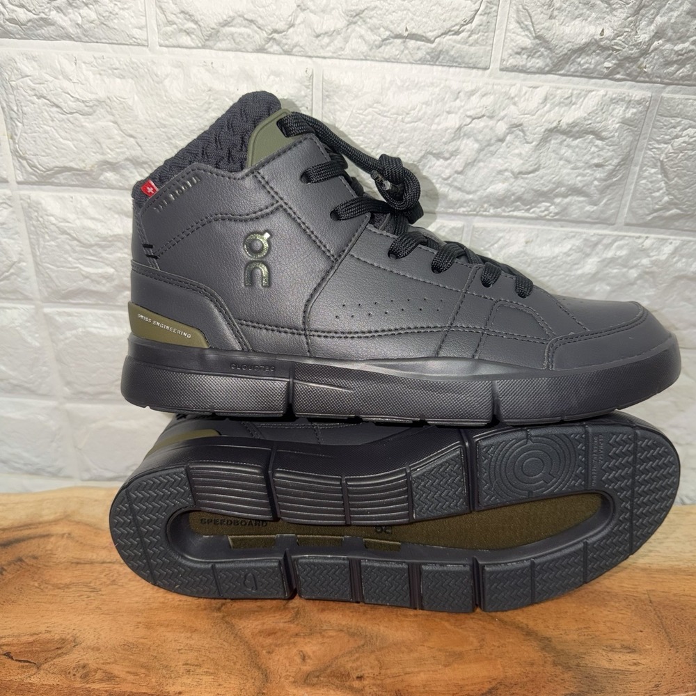 On Roger Clubhouse Mid Women 7.5 Black Olive CloudTec Speedboard Shoes NIB - Picture 6 of 9